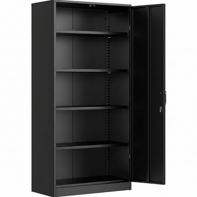 72" Metal Storage Cabinet with Lock – 36"W, Black