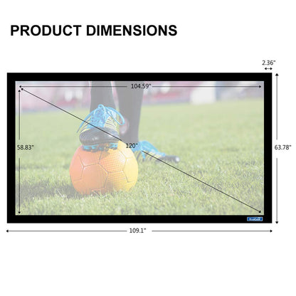QualGear 120-In 16:9 Fixed Frame Projector Screen, 3D High Reflective Silver, 2.5 Gain, QG-PS-FF6-169-120-S