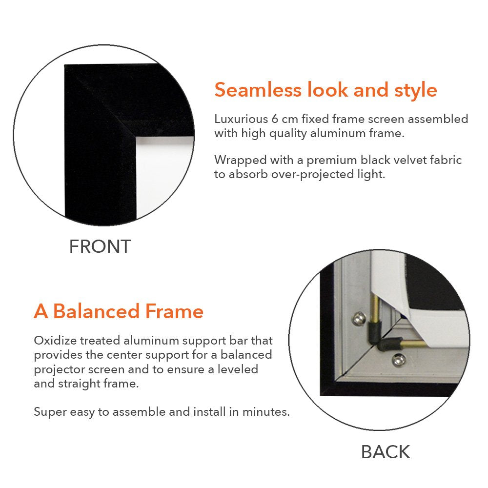 QualGear 120-In 16:9 Fixed Frame Projector Screen, 3D High Reflective Silver, 2.5 Gain, QG-PS-FF6-169-120-S