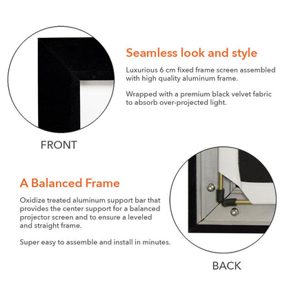 QualGear 120-In 16:9 Fixed Frame Projector Screen, 3D High Reflective Silver, 2.5 Gain, QG-PS-FF6-169-120-S
