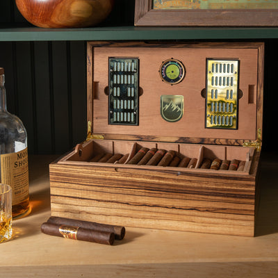 Cigar Humidor - Zebrawood with Spanish Cedar Lining - 80 Capacity