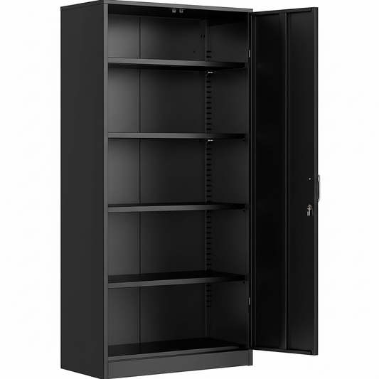72" Metal Storage Cabinet with Lock – 36"W, Black