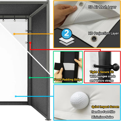 Golf Simulator Enclosure Kit 10 X 8 Ft with 4K-Ready Impact Screen — product view 7