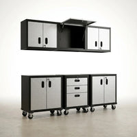 Garage Cabinet System | Heavy Duty Steel All-In-One Modular Garage Cabinet Set for Ultimate Workshop Organization | Easy Assembly Garage Storage Cabinets & Tool Bench — Studio Shot