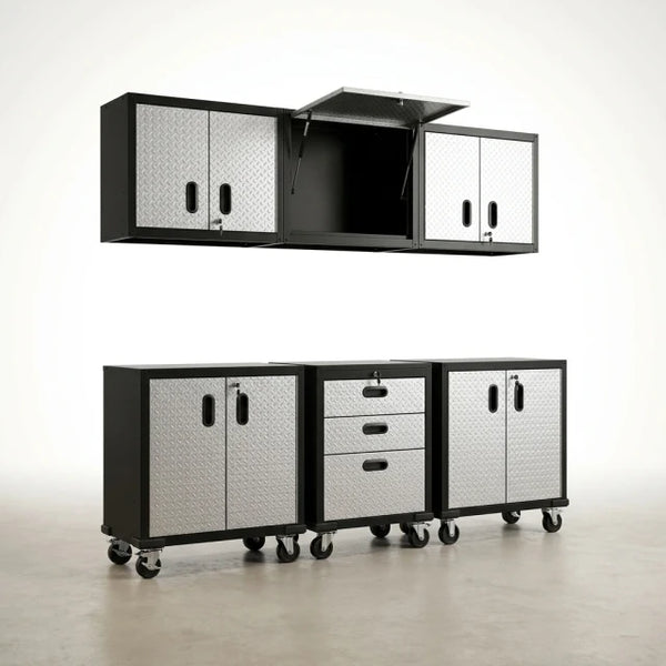 Garage Cabinet System | Heavy Duty Steel All-In-One Modular Garage Cabinet Set for Ultimate Workshop Organization | Easy Assembly Garage Storage Cabinets & Tool Bench — Studio Shot